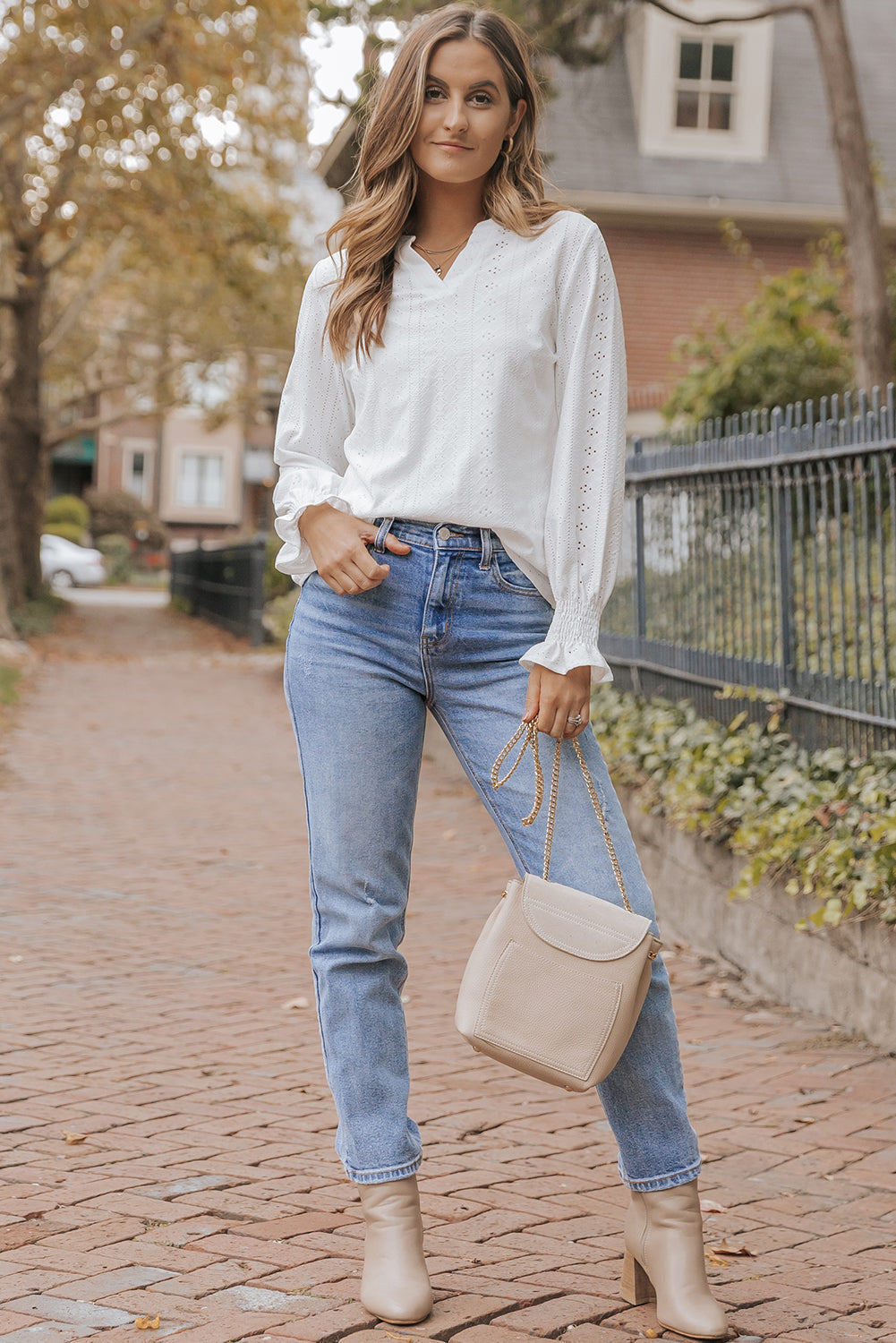 Blouse ample texturée à col fendu