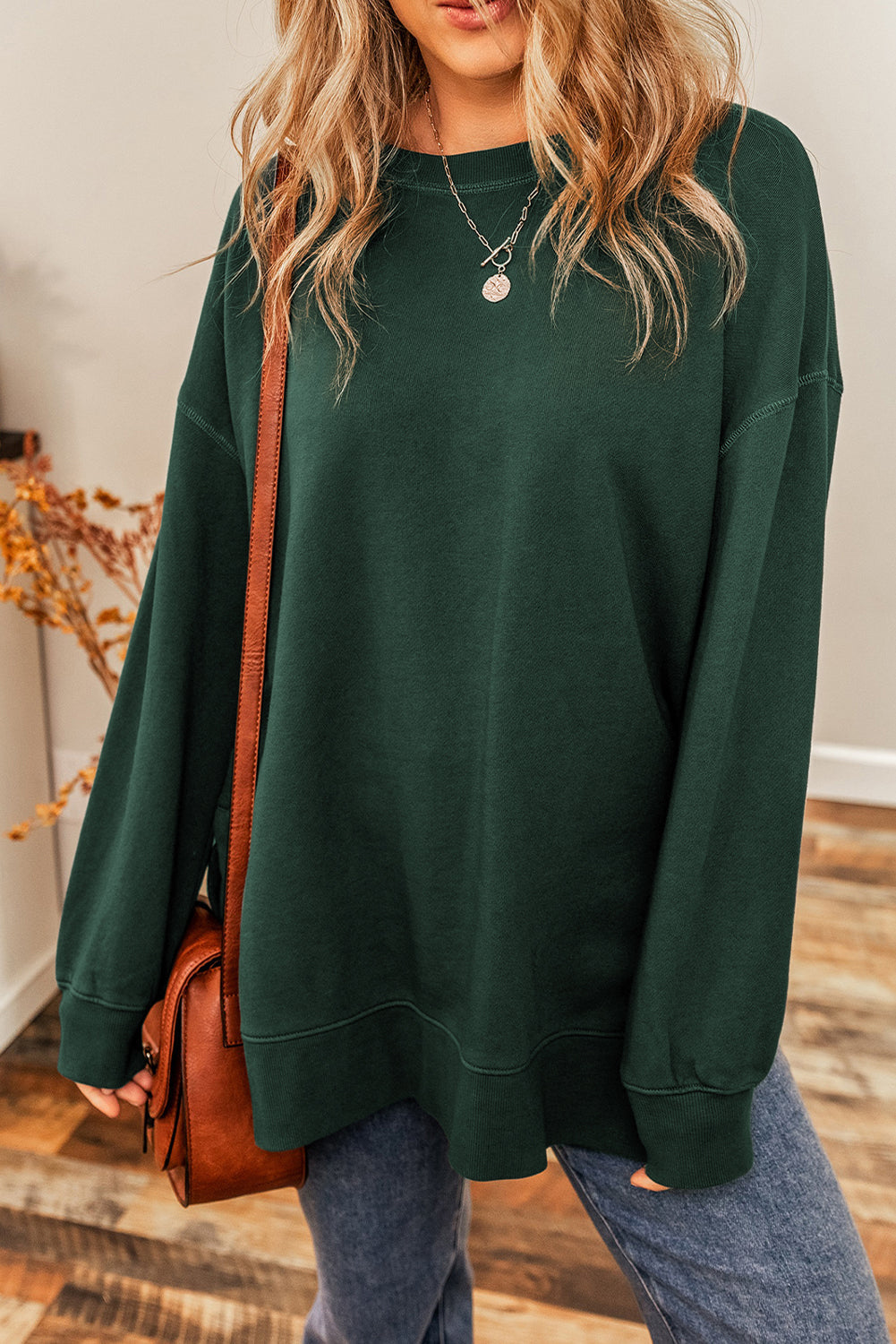 Sweat-shirt oversize à épaules tombantes et ourlet fendu