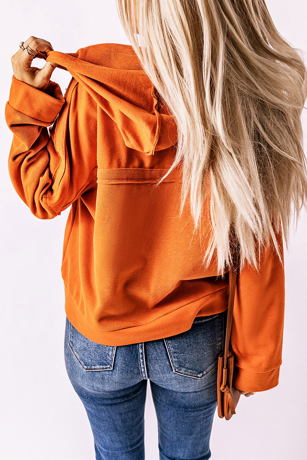 Sweat à capuche décontracté avec boutons et bordure en patchwork uni