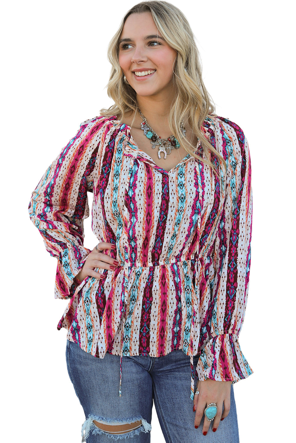 Blouse péplum à col fendu aztèque occidental