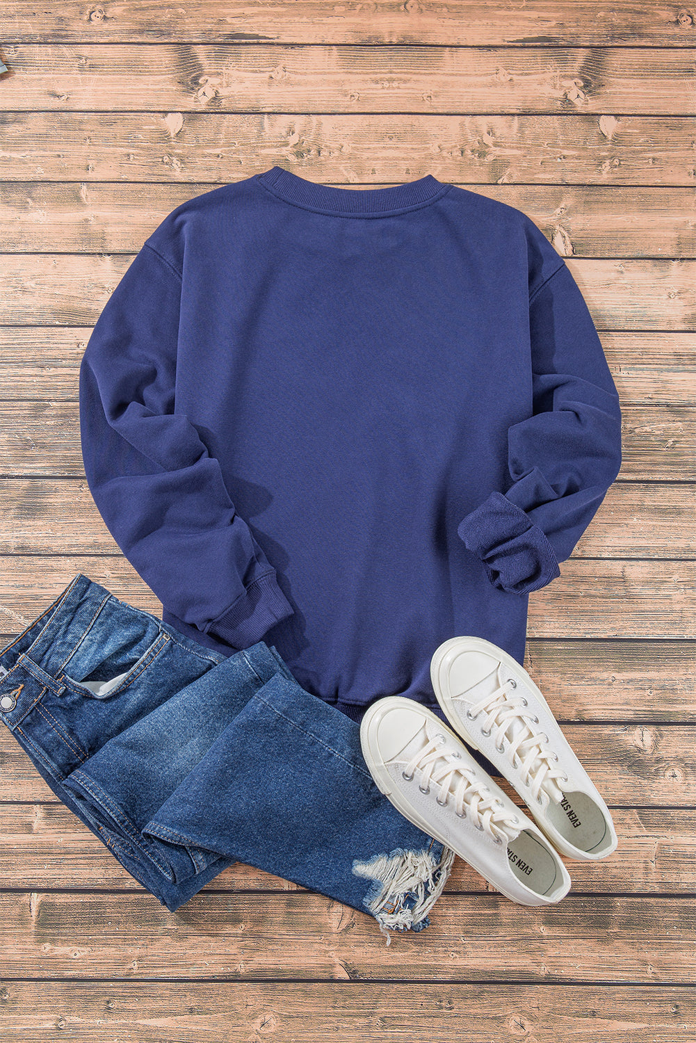 Sweat-shirt uni a col rond et épaules tombantes