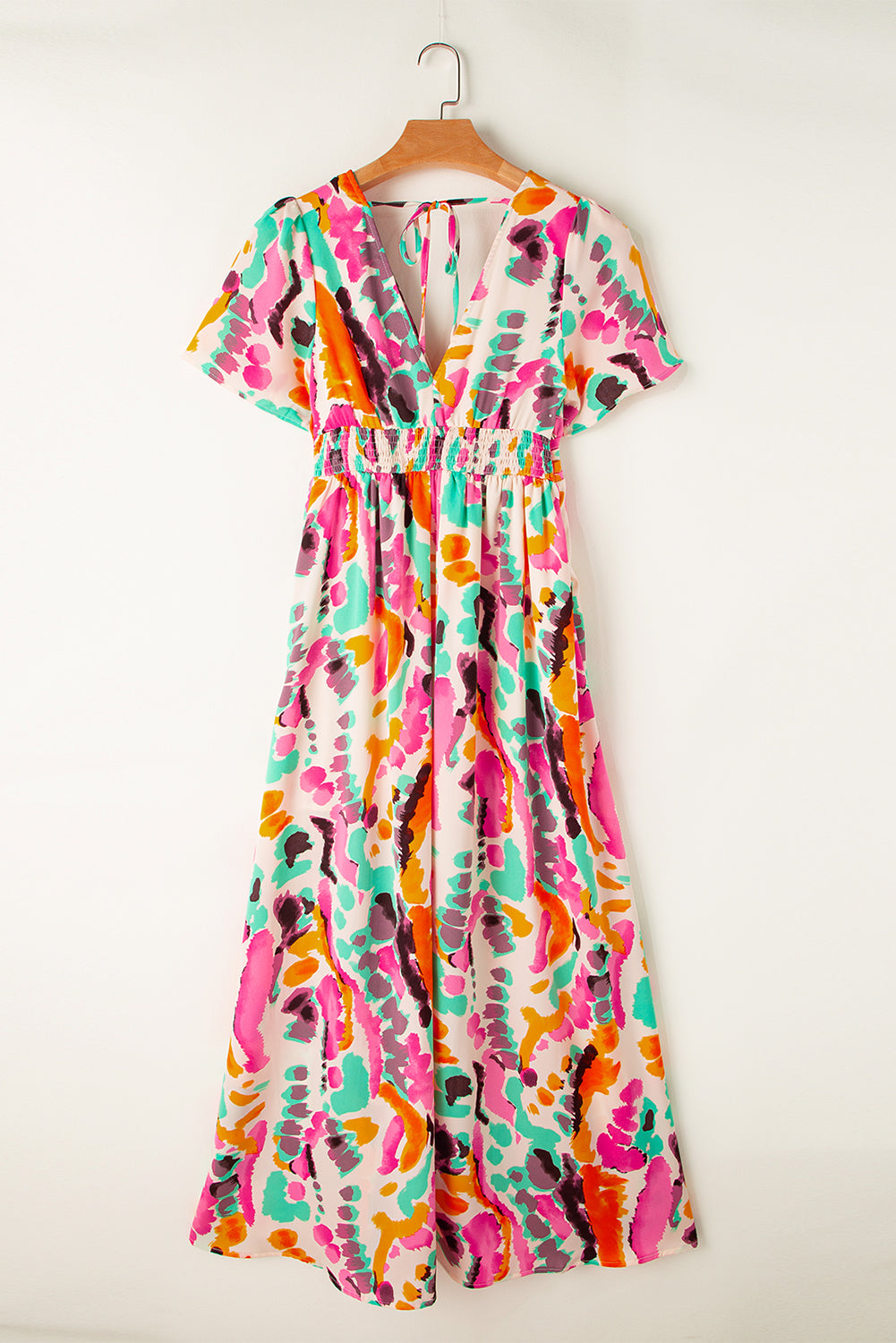 Robe longue bohème à imprimé tie-dye et col en V
