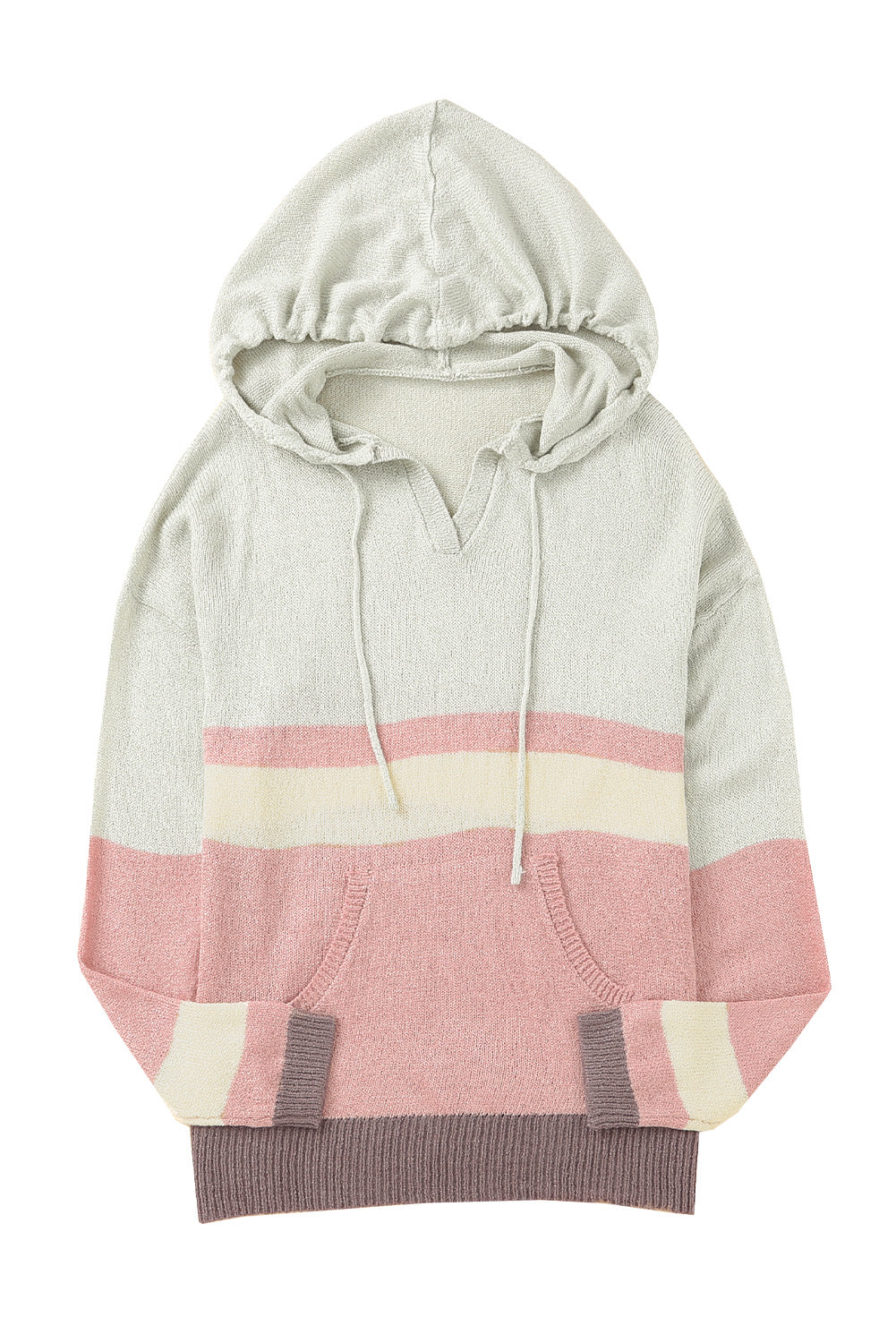 Pull à capuche en tricot color block avec poche kangourou