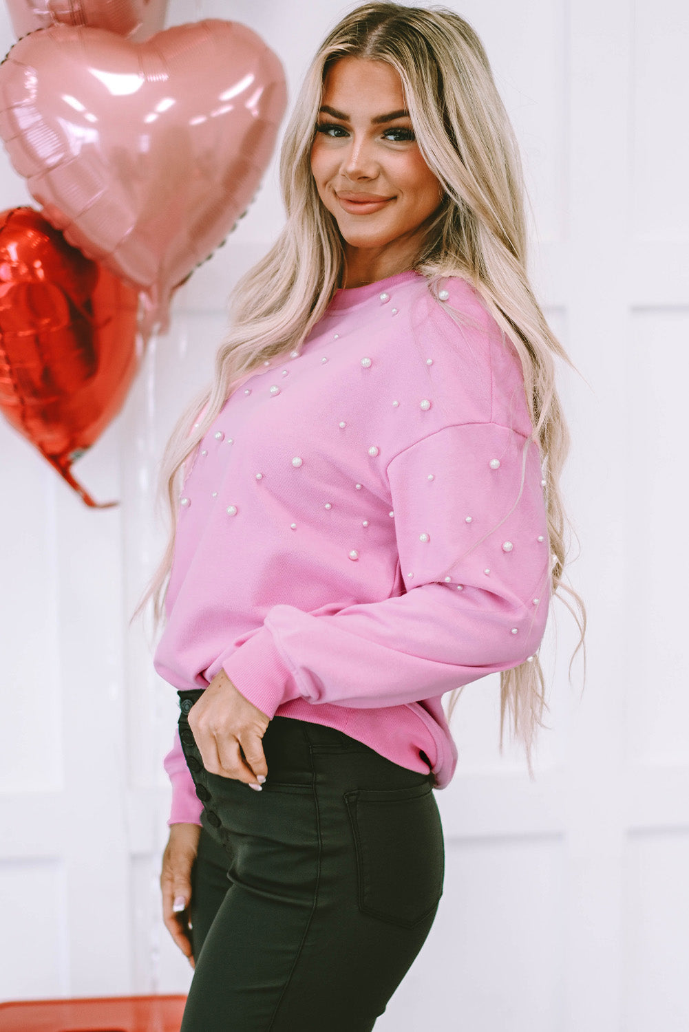 Sweat-shirt ras du cou côtelé avec détails en perles