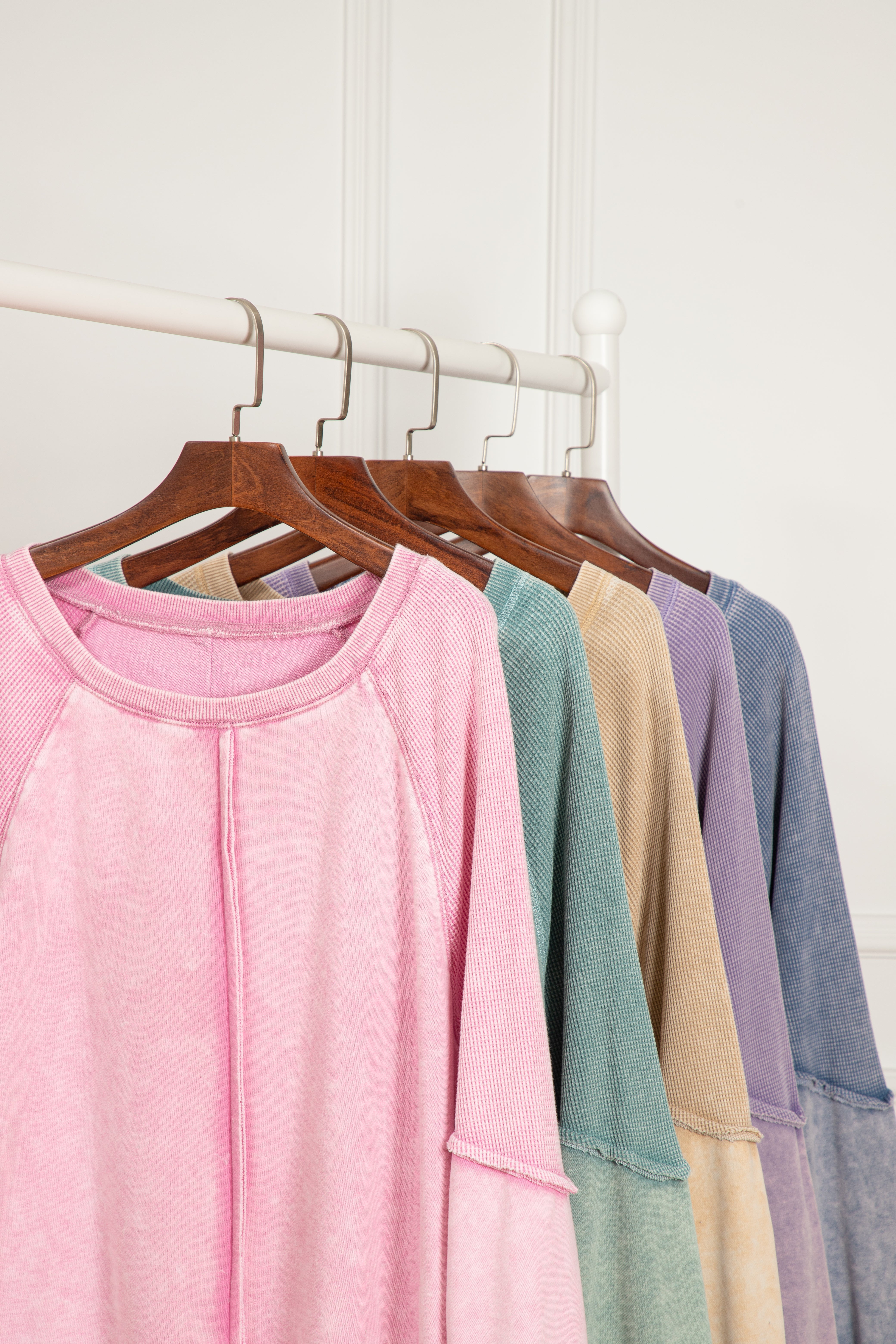 Sweat-shirt a manches raglan en tricot gaufré uni