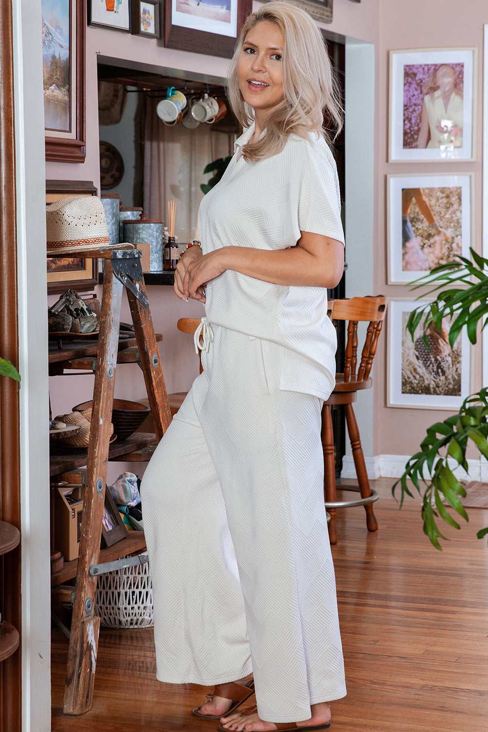 Ensemble Haut et Pantalon a Col Texturé de Grande Taille