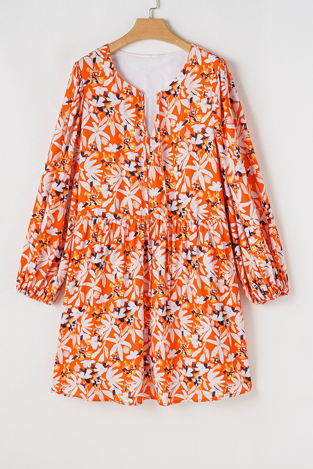 Robe mi-longue grande taille à imprimé floral, col en V, manches bouffantes