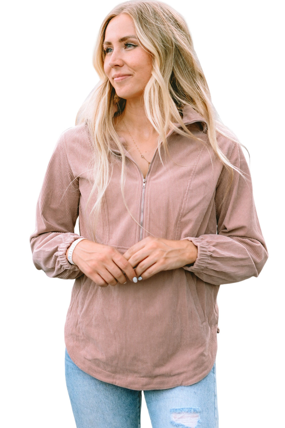 Sweat-shirt à col zippé et texture côtelée