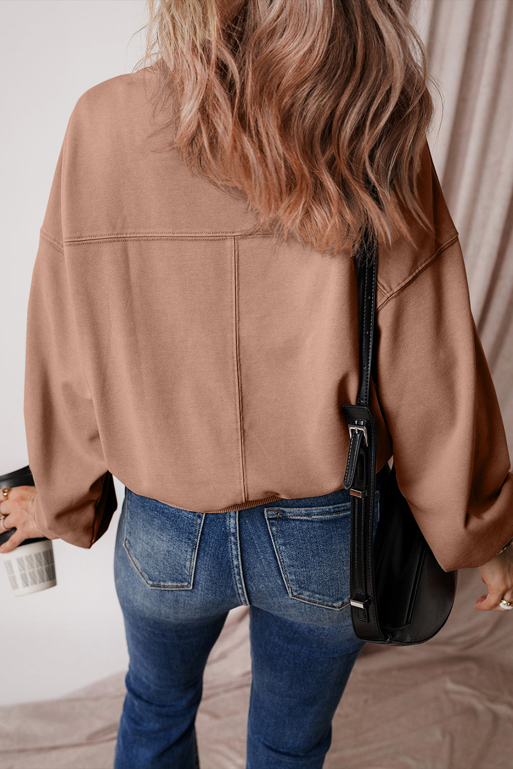 Sweat-shirt a coutures apparentes, manches chauve-souris et épaules tombantes
