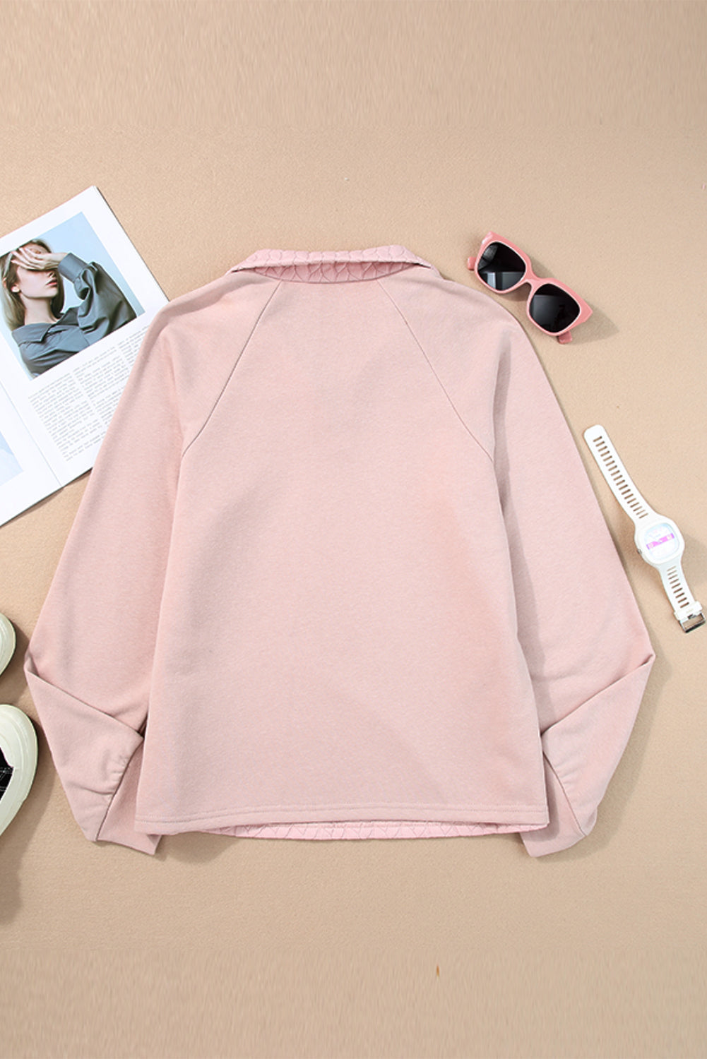Sweat-shirt texturé à manches raglan et zip quart de longueur