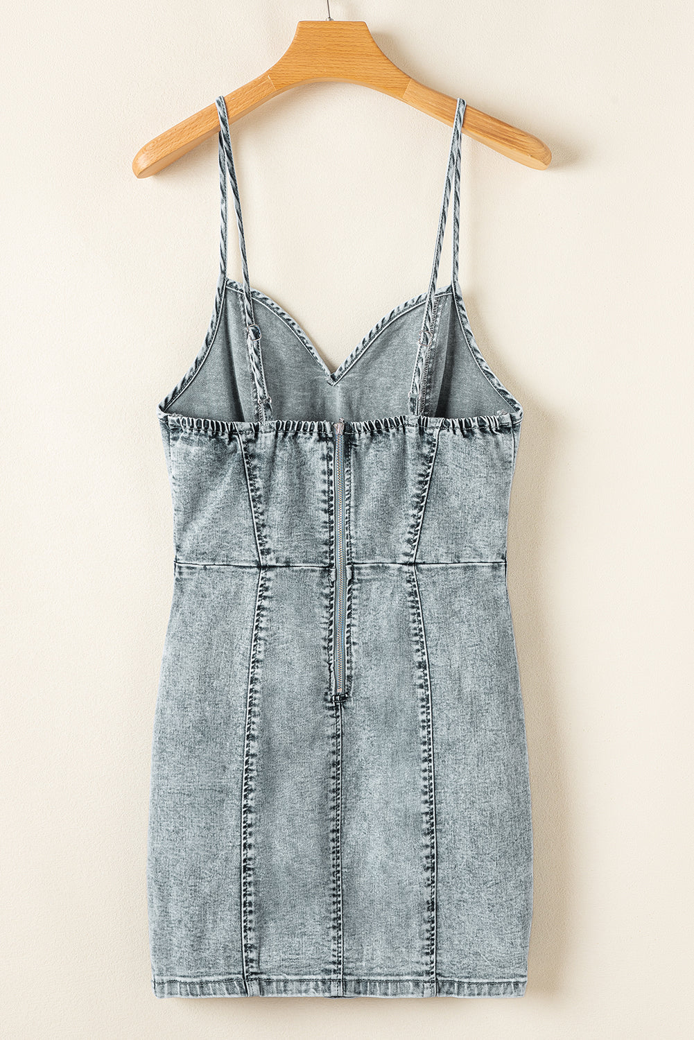 Robe en jean zippée sans manches à col en V dans le dos