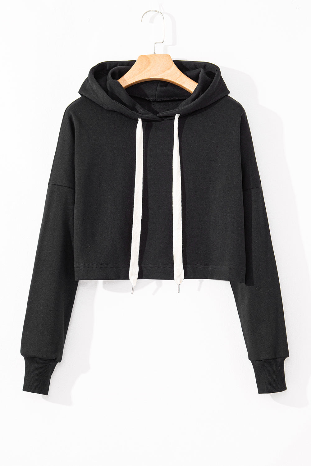 Sweat a capuche court uni a épaules tombantes et cordon de serrage