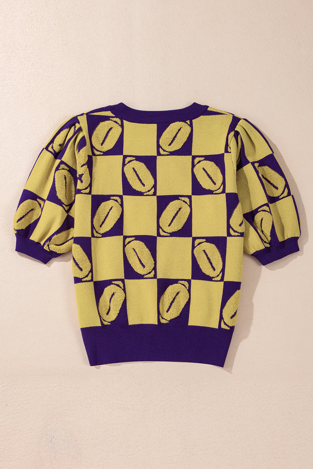 Pull a manches courtes bouffantes en blocs de couleurs a carreaux Rugby