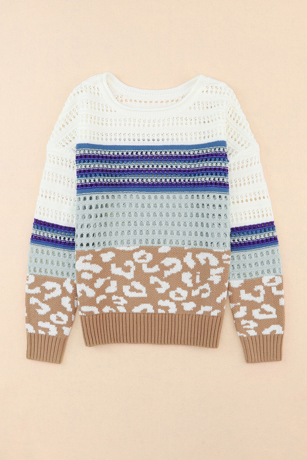 Pull au crochet en tricot à motif rayé léopard multicolore