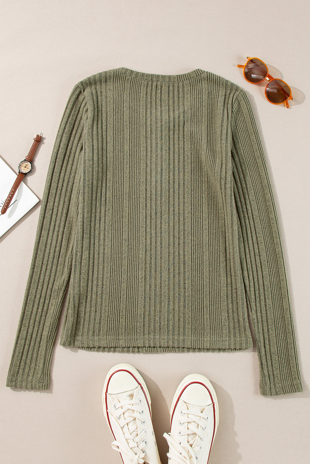 Chemisier coupe slim en tricot côtelé à demi-bouton