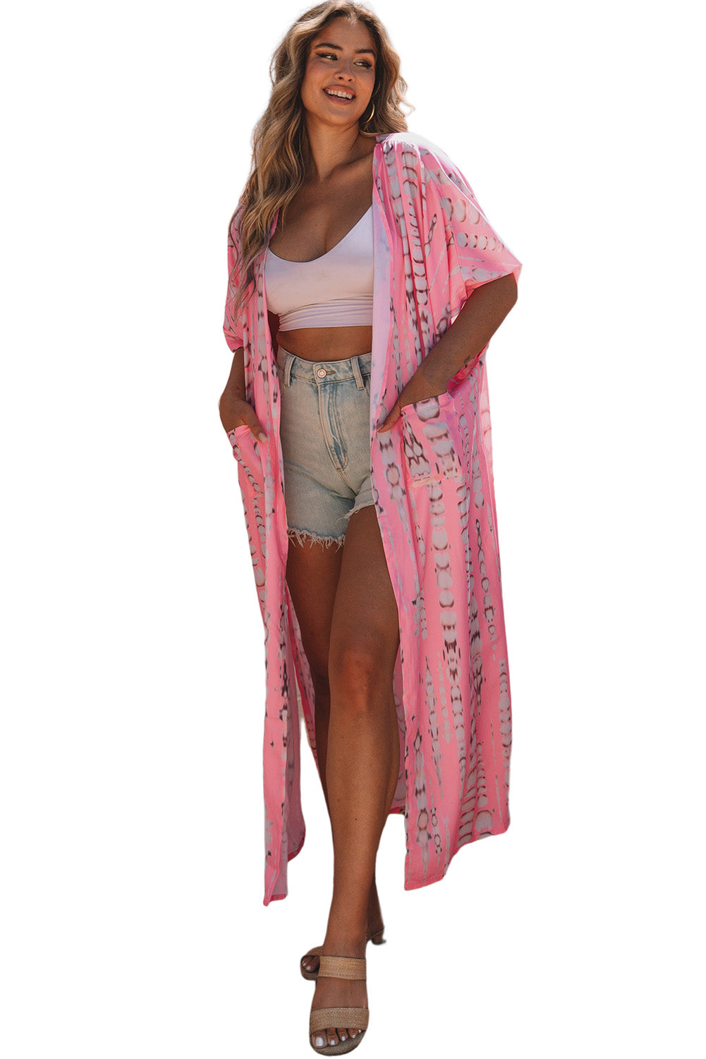 Kimono long surdimensionné tie-dye bohème