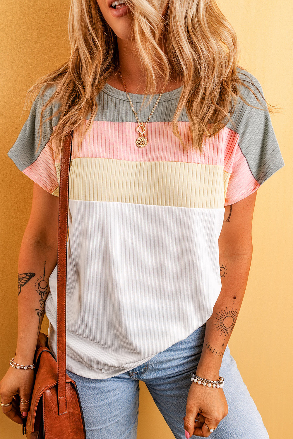 T-shirt côtelé patchwork color block