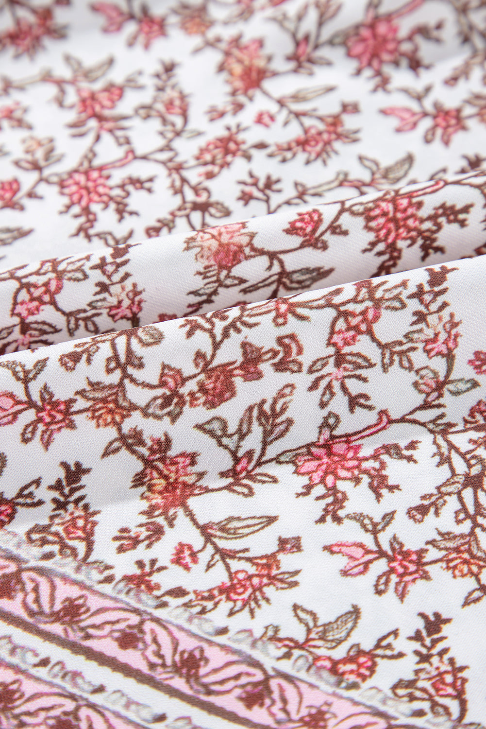 Gilet plissé à col en U et motif floral bohème