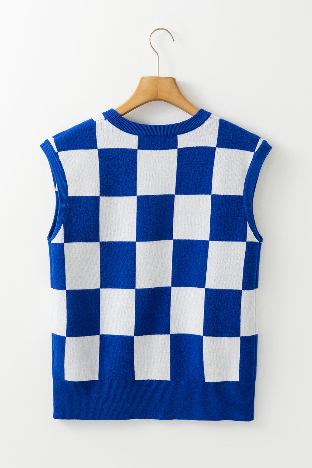 Gilet pull col rond à carreaux
