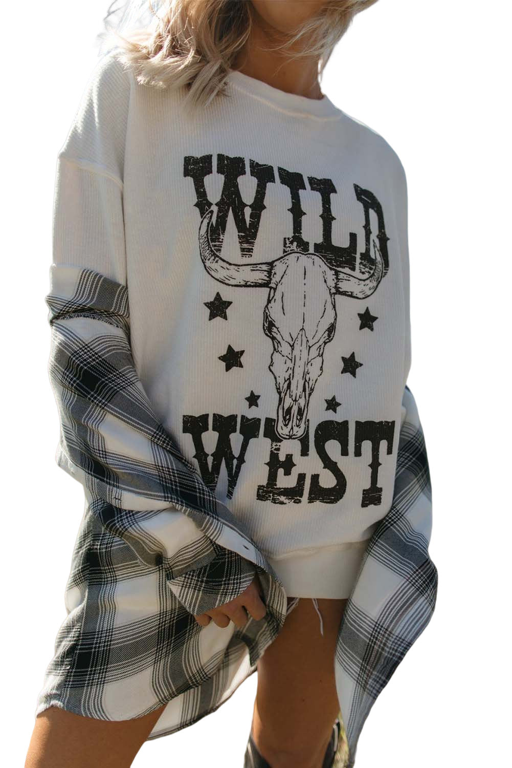 Sweat-shirt côtelé graphique WILD WEST Steer Skull
