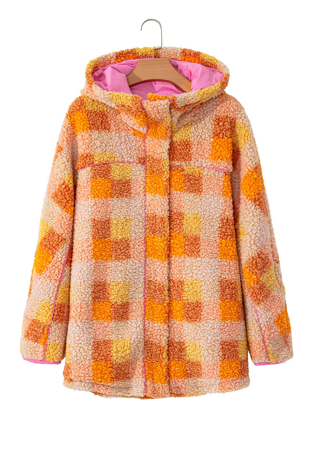Veste a capuche en sherpa a carreaux