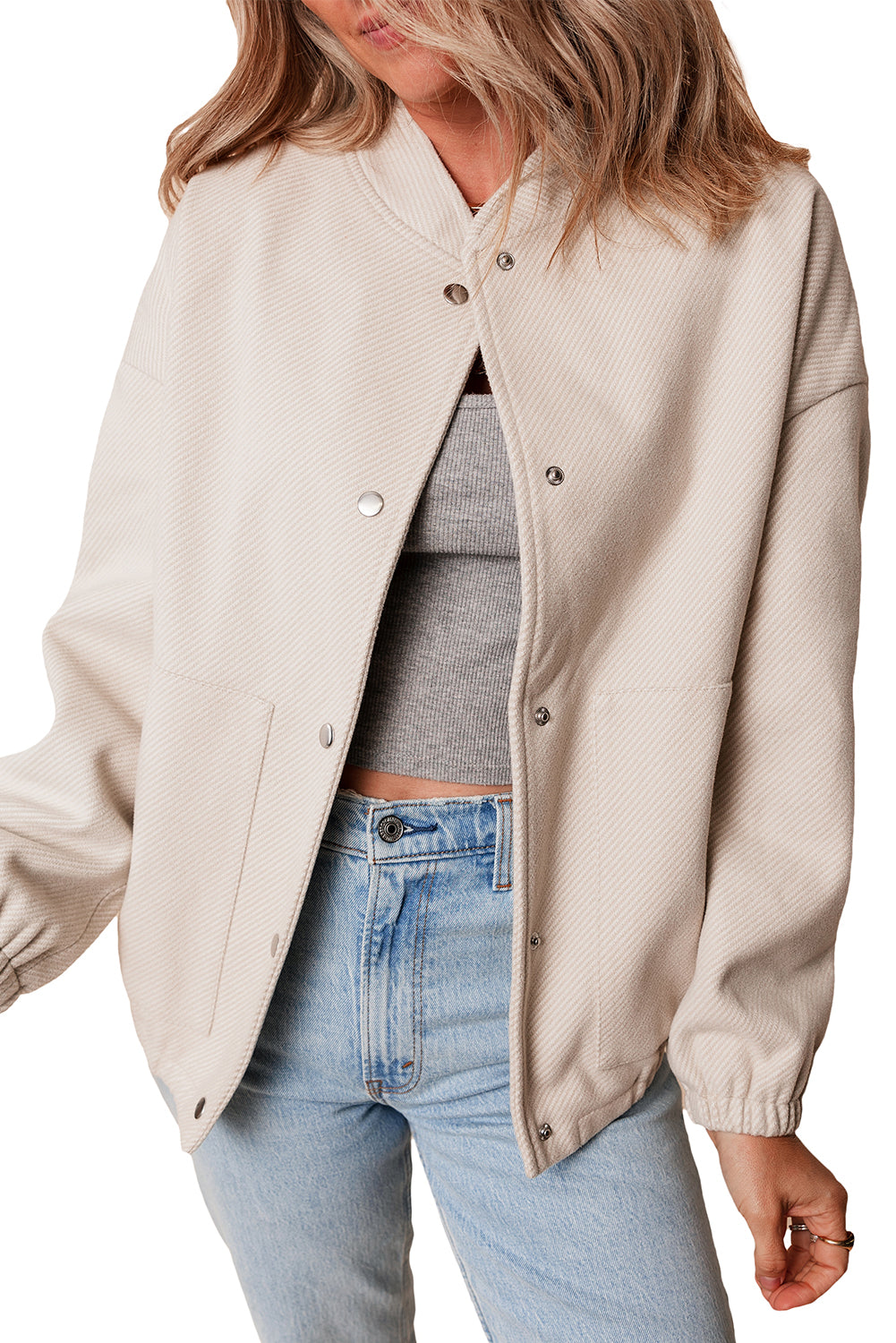 Blouson aviateur avec poche et bouton-pression a col baseball