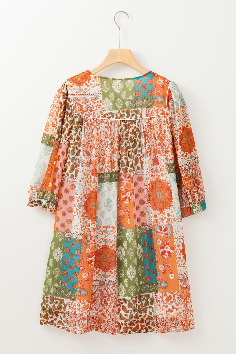Robe ample en mousseline de soie à imprimé cachemire bohème et manches 3/4
