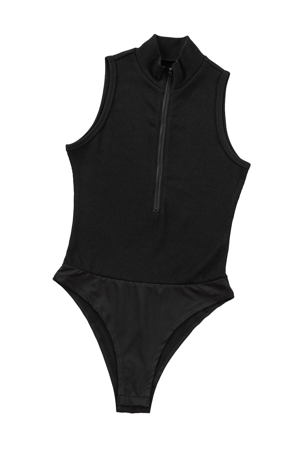 Body côtelé sans manches zippé à col montant