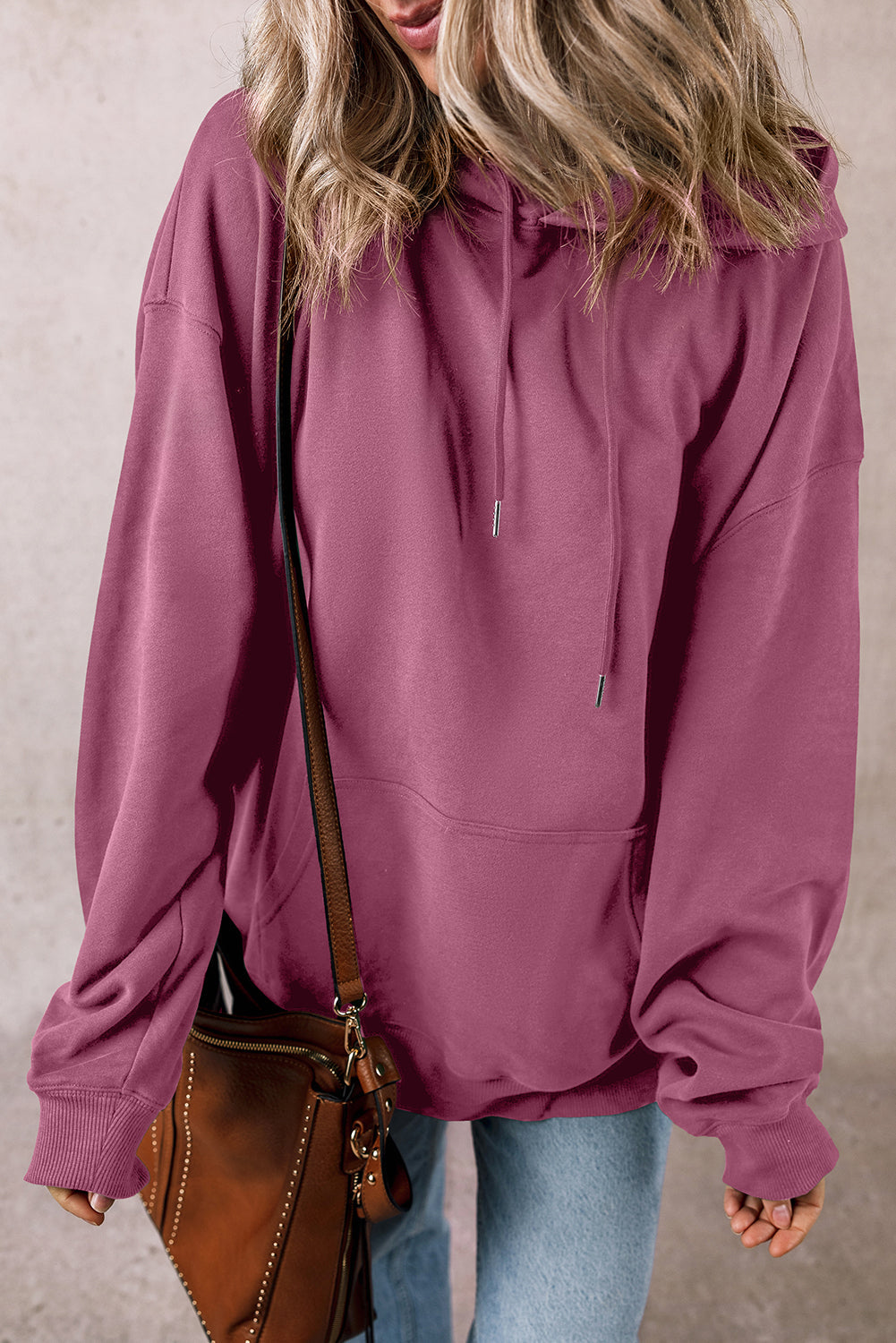 Sweat a capuche coupe ample uni avec poche kangourou et cordon de serrage