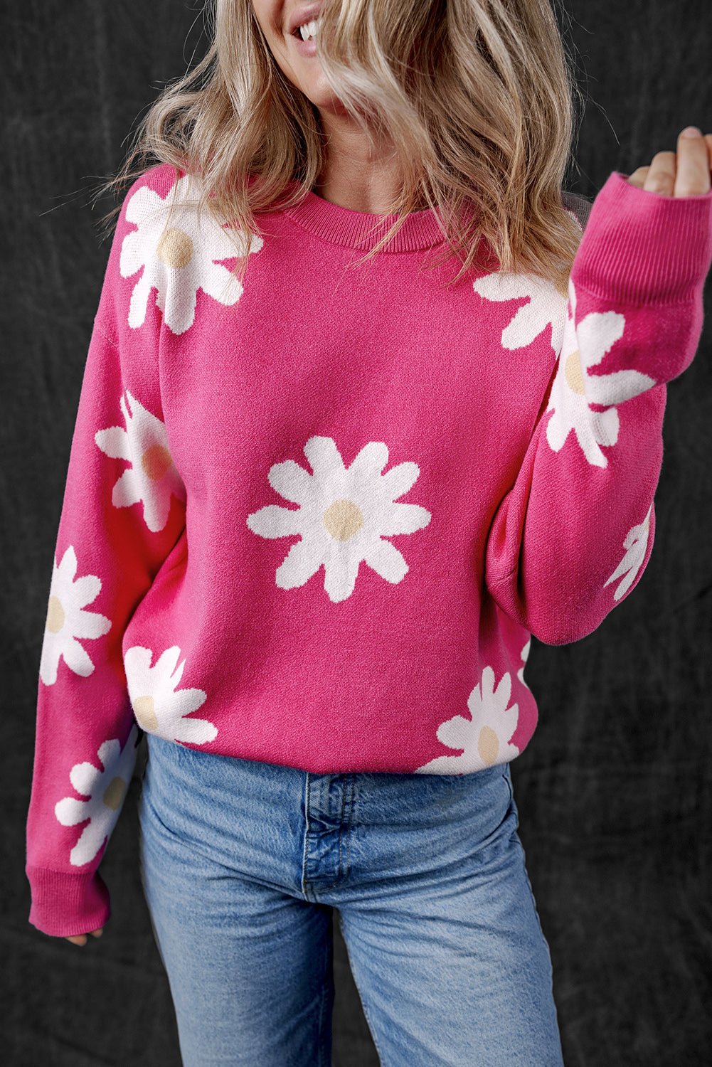 Pull a manches longues et col rond Daisy Flower