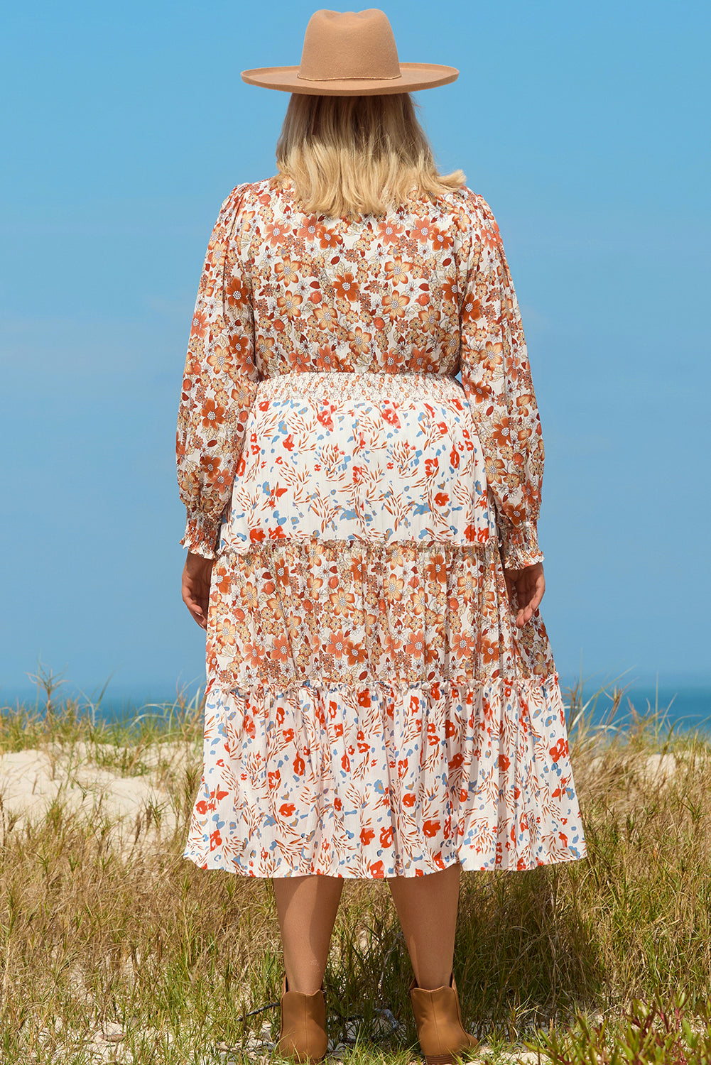 Robe Longue Florale a Volants Étagés de Grande Taille
