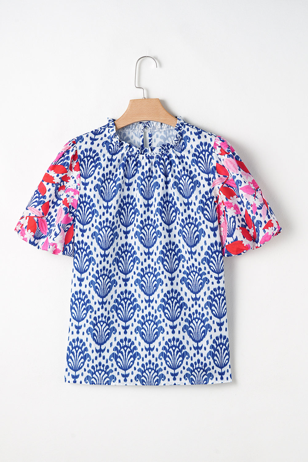 Chemisier à manches bouffantes et col à volants, imprimé floral, style western