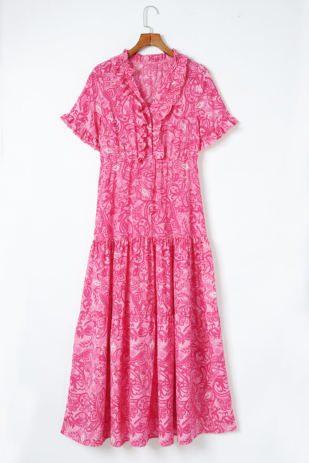 Robe longue bohème à imprimé cachemire et volants pour les vacances