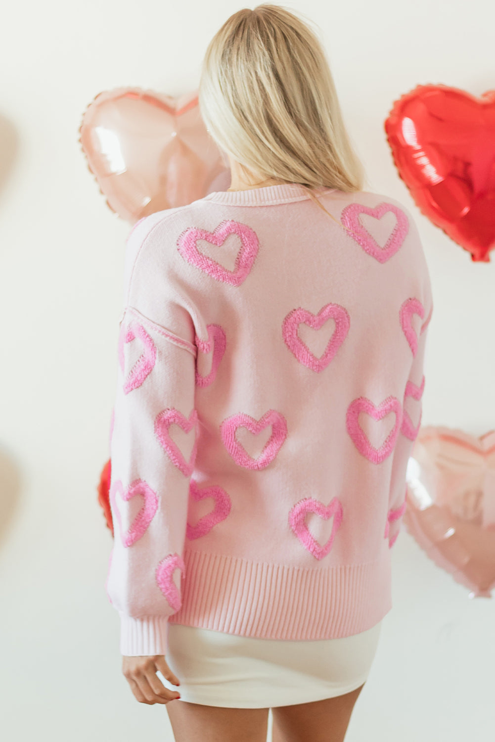 Pull ample a manches bulles en forme de cœur