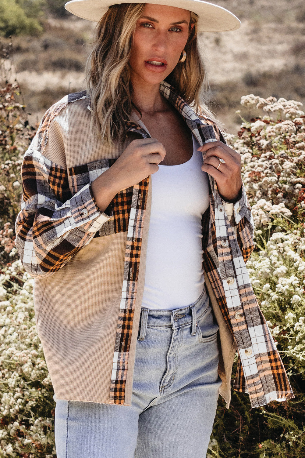 Veste patchwork a carreaux en tricot thermique