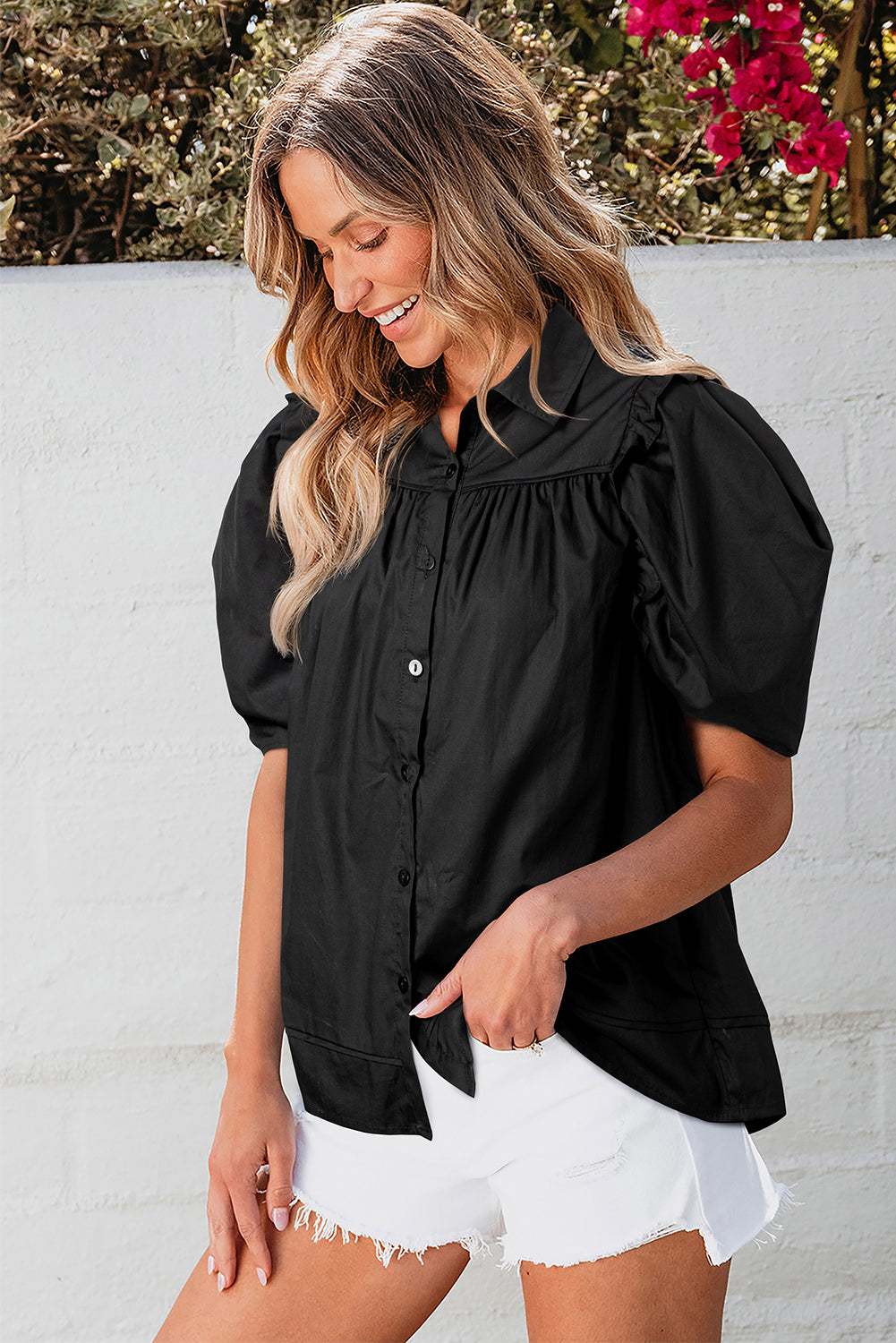 Chemise ample à manches bouffantes
