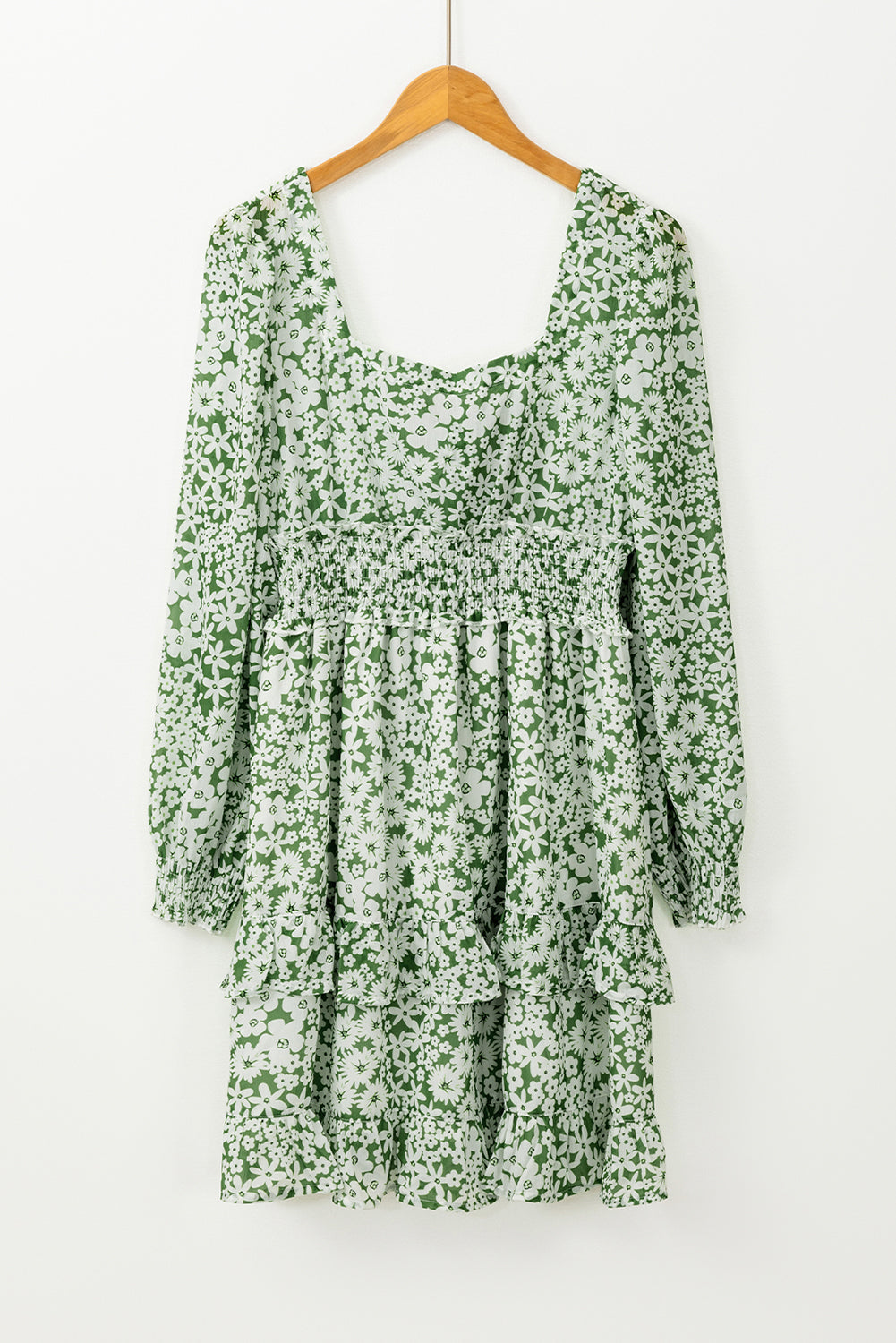 Mini-robe à volants et à volants, imprimé floral, col carré, taille froncée
