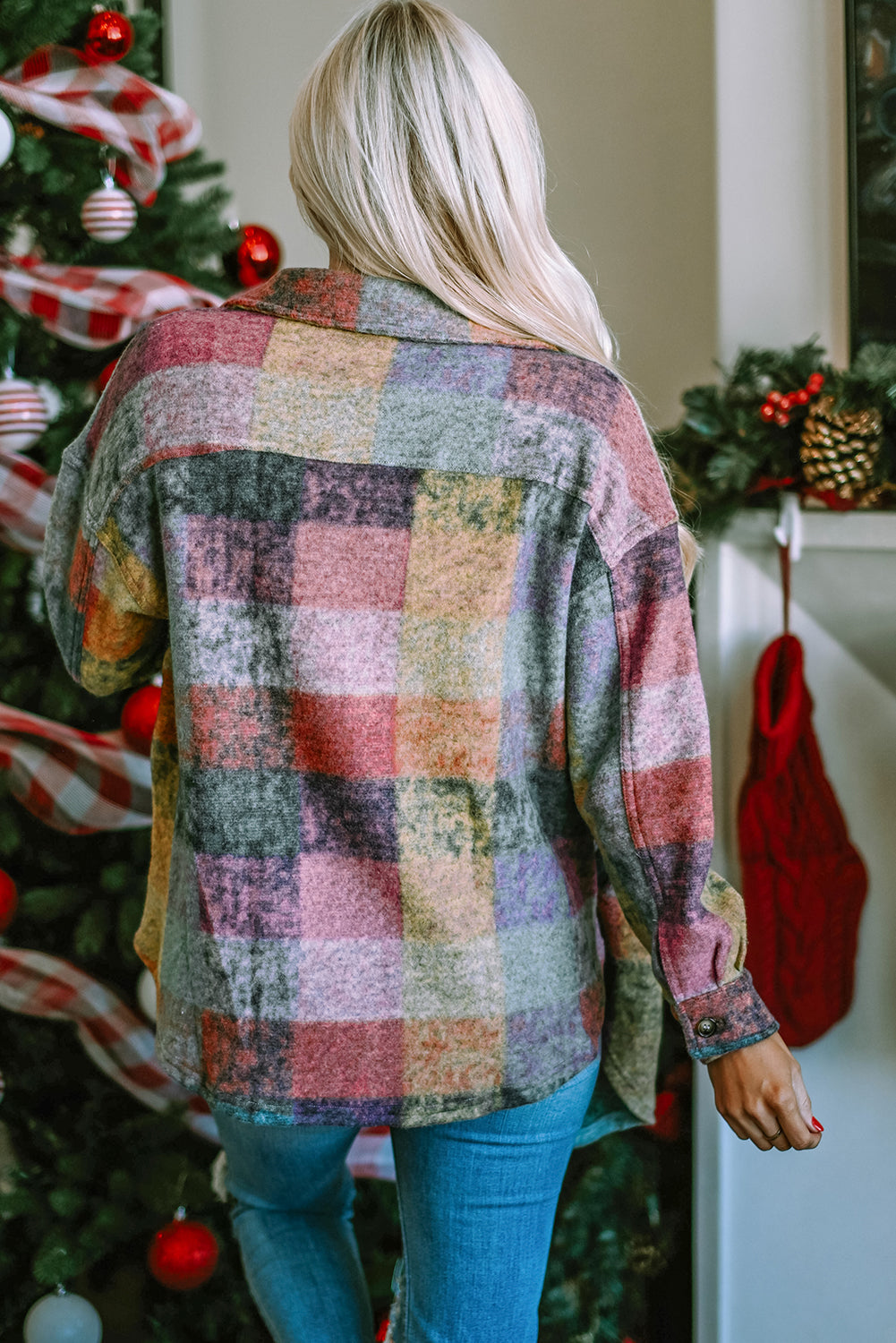Veste surdimensionnée à poches et carreaux brossés