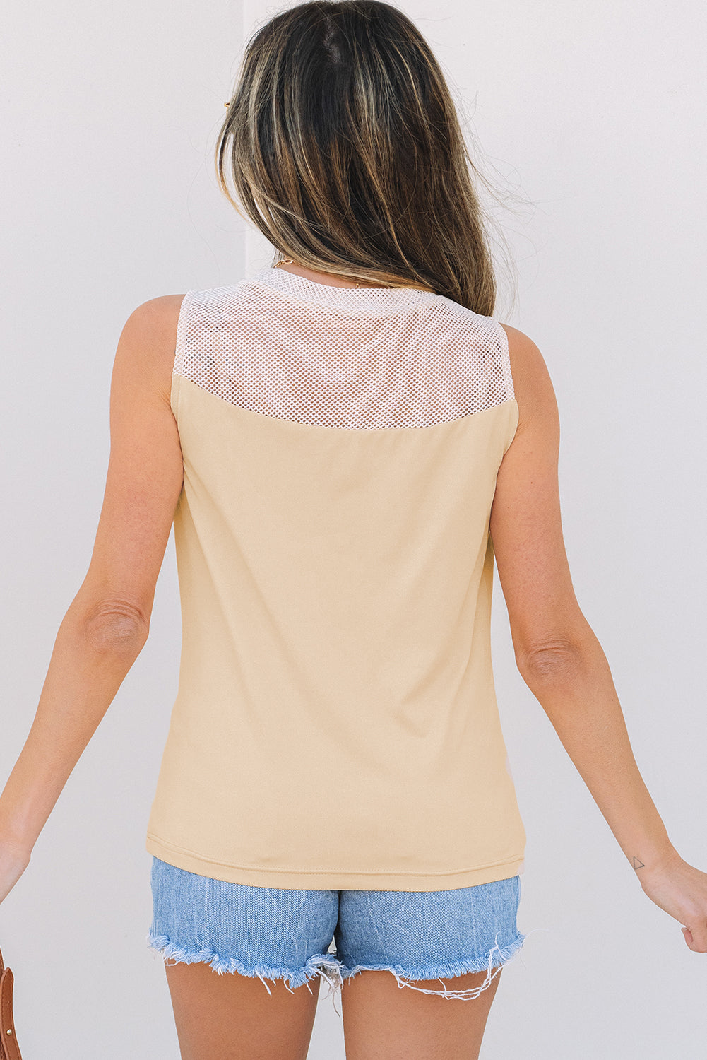 Débardeur ras du cou en maille unie patchwork