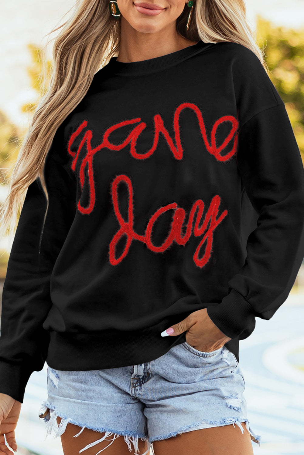 Tinsel Game Day - Sweat-shirt graphique a épaules tombantes