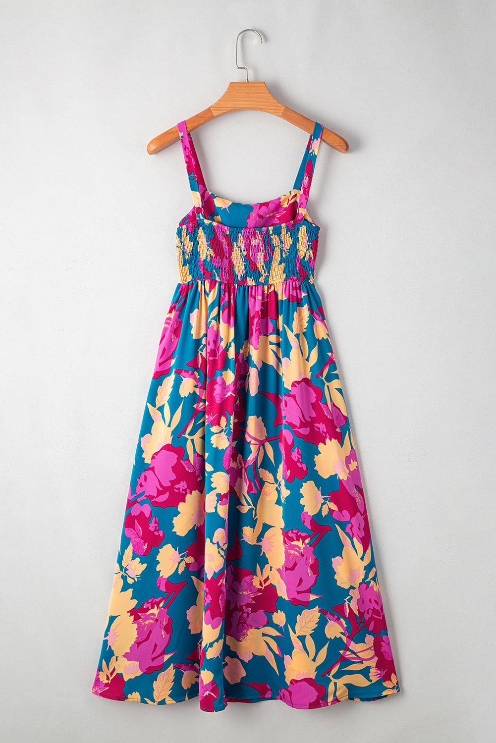 Robe longue évasée sans manches à taille haute et motif floral