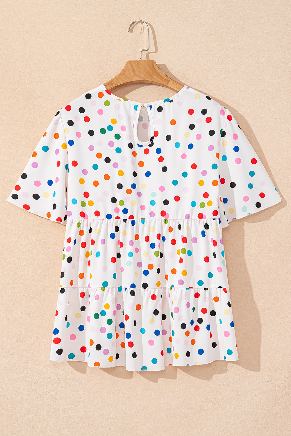 Chemisier babydoll à volants et manches courtes à pois colorés