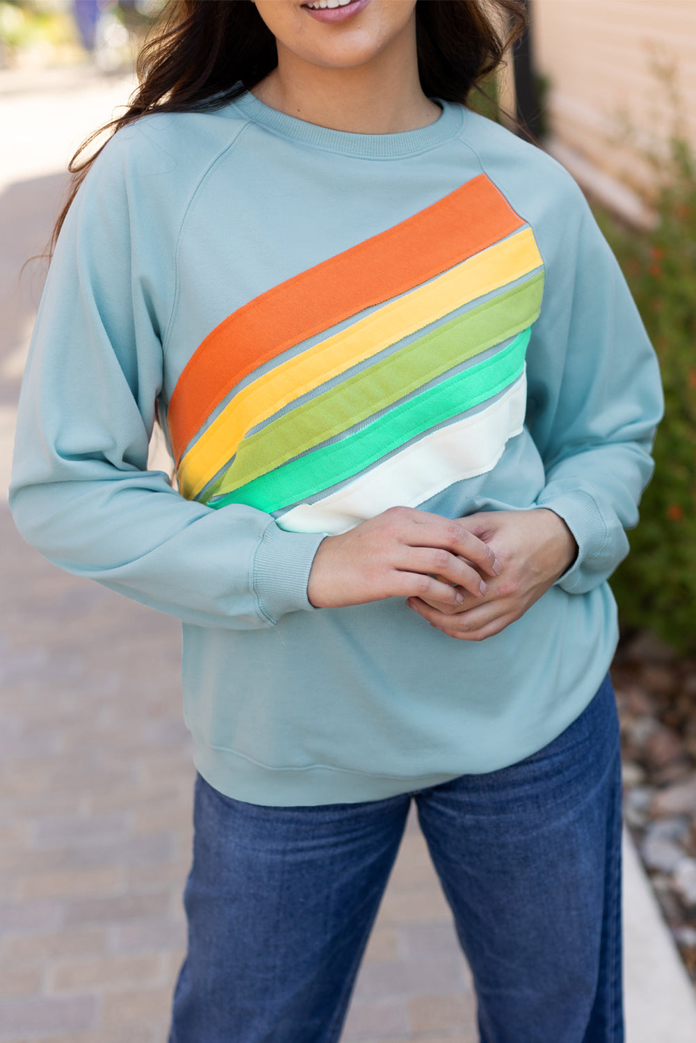 Sweat-shirt a rayures color block arc-en-ciel