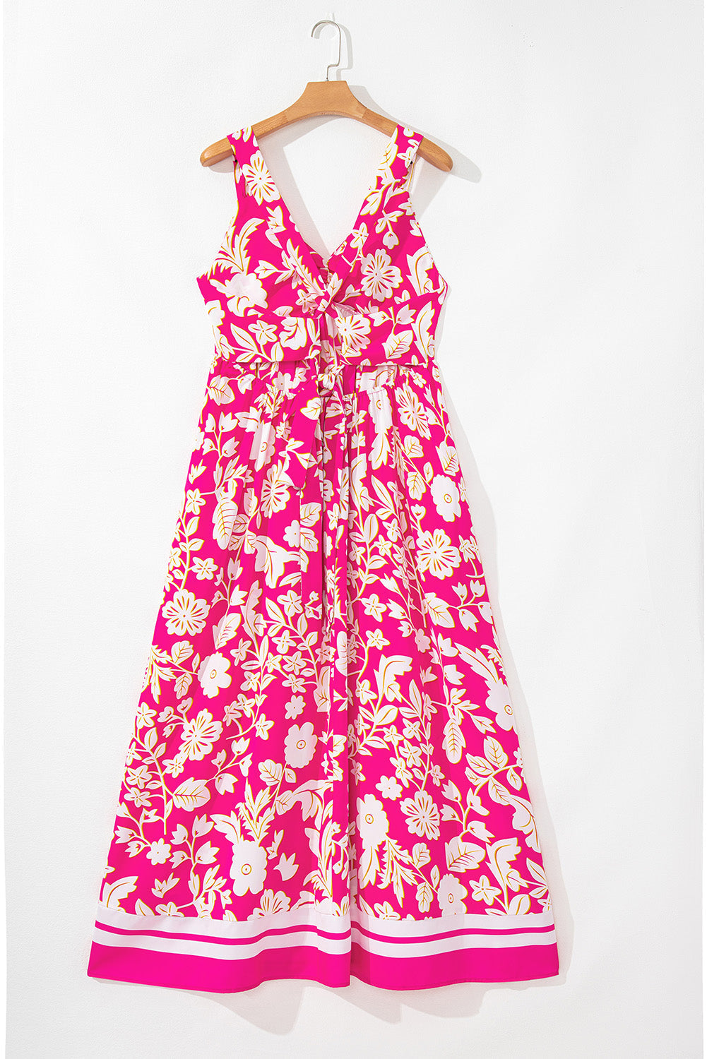 Robe longue à fleurs, col en V, dos nu et croisée