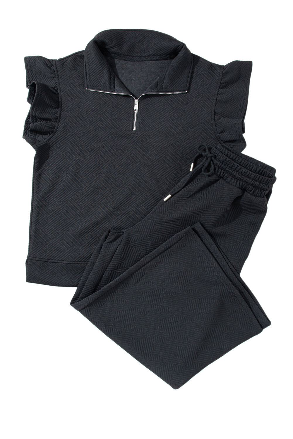 Ensemble haut et pantalon large texturé à manches flottantes