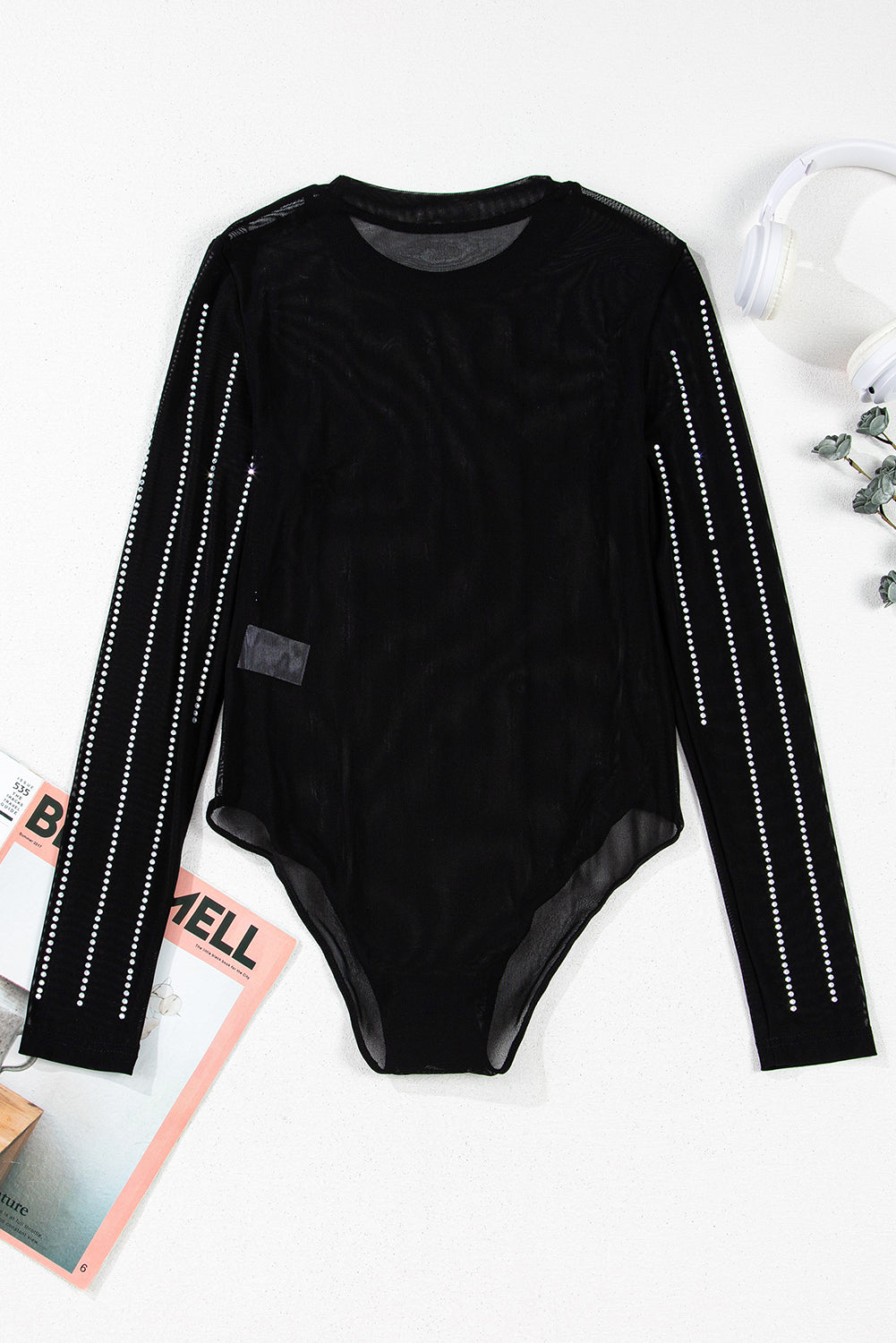 Body à manches longues en maille rayée avec décor en strass