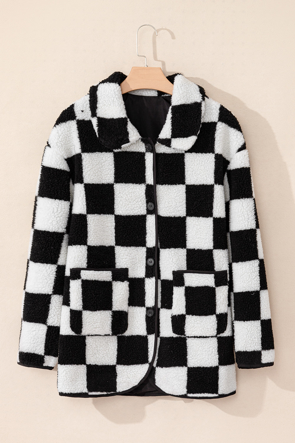 Veste polaire boutonnée a col et poches latérales a carreaux