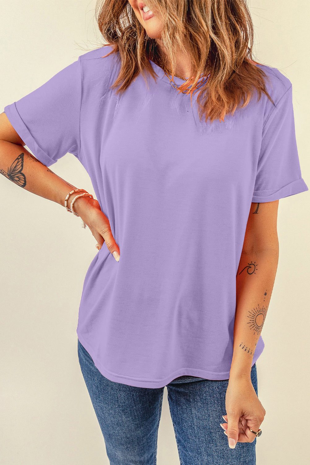 T-shirt décontracté à col rond uni