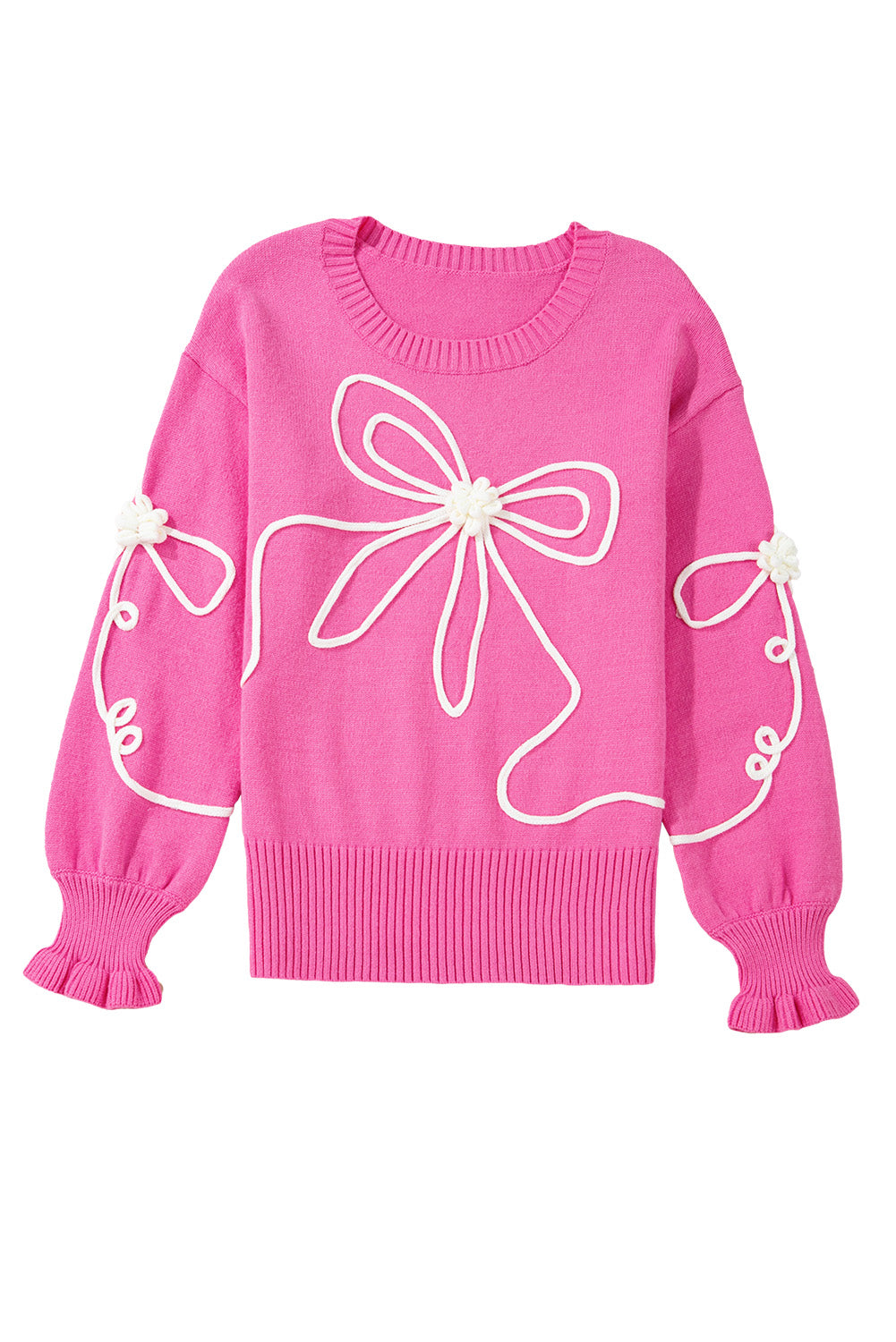 Pull décontracté à bordure côtelée et nœud fleuri