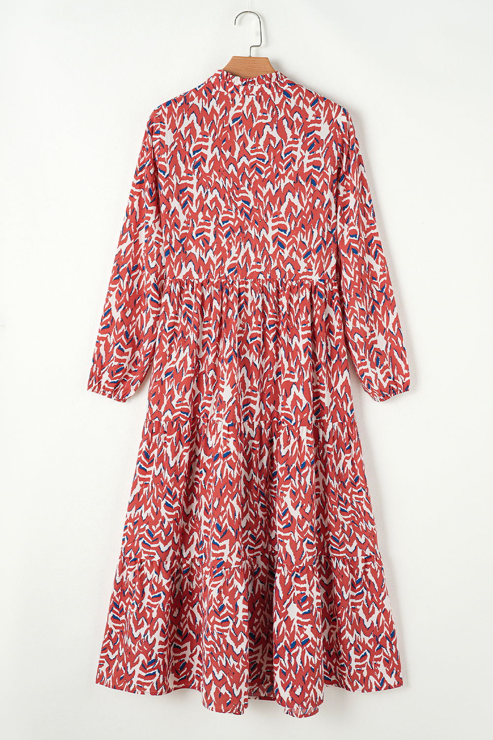 Robe midi plissée taille haute a col en V et imprimé abstrait